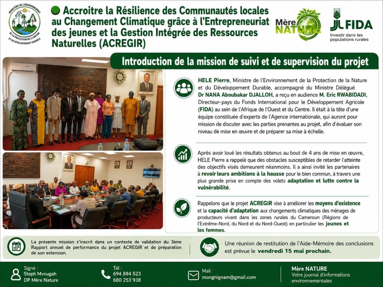 Visuel Mère Nature sur la mission de suivi et de supervision du projet ACREGIR